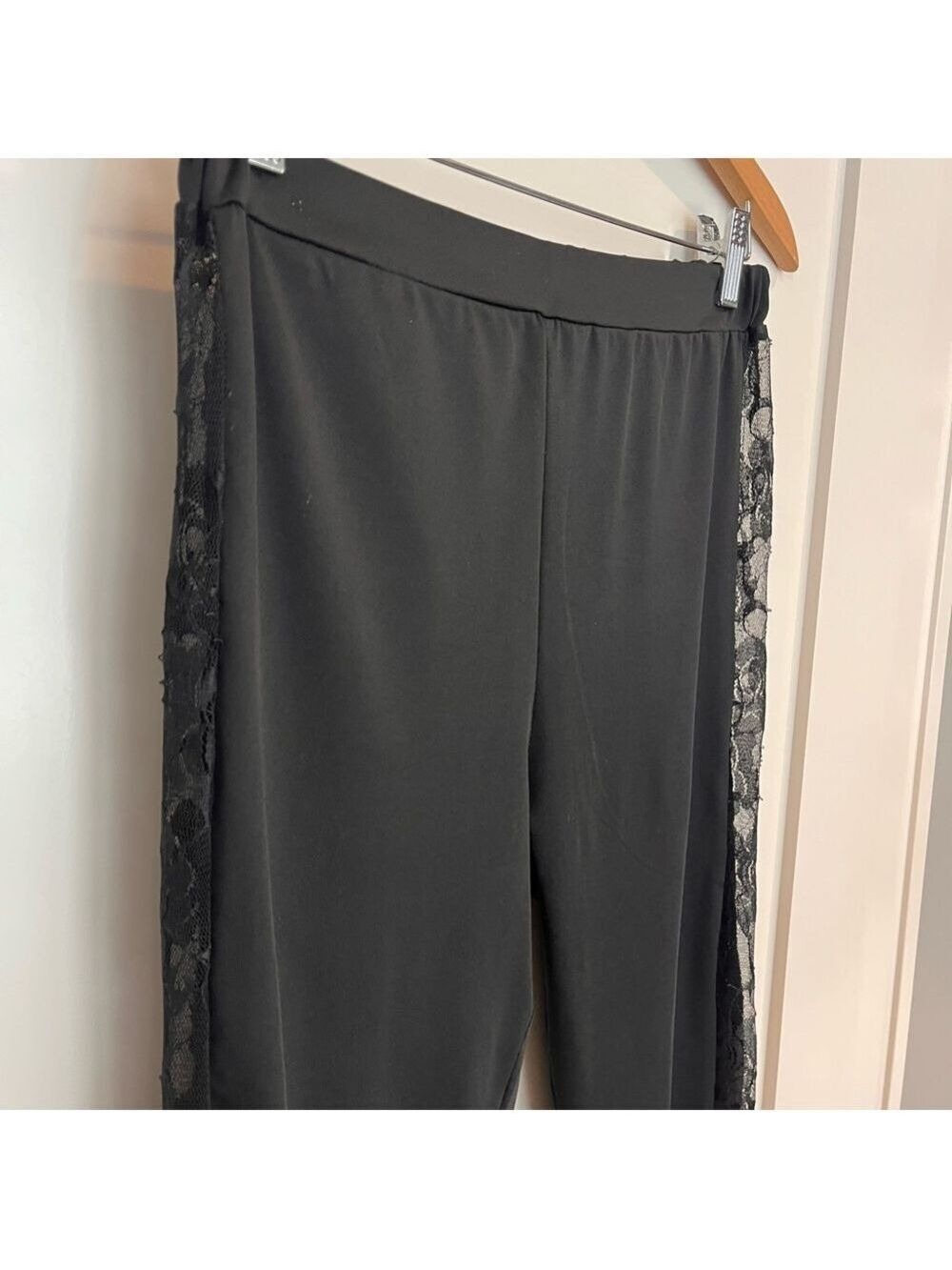 Black Leggings Lace Side Panel Stretch Pull-On Size L